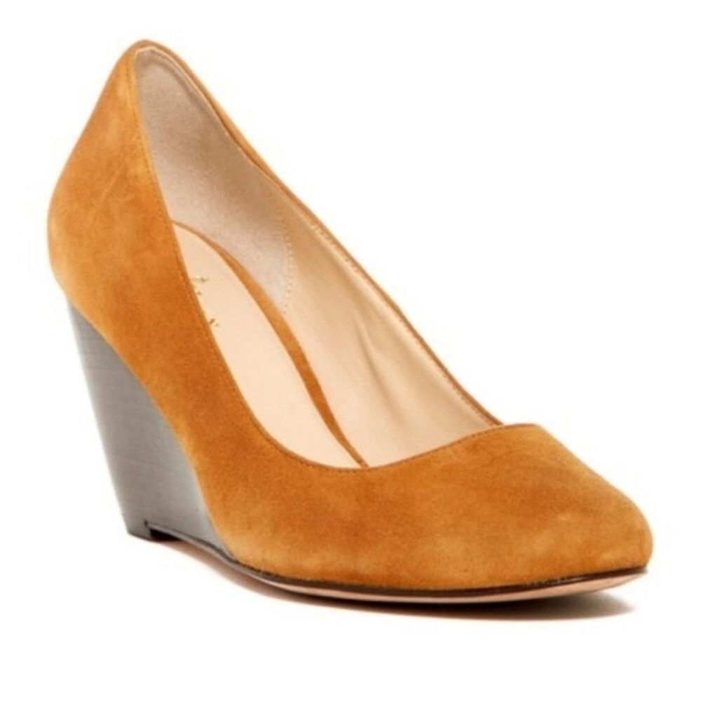 Cole Haan Air Lainey Orange and Brown Wedge Heels in Camello Suede 9.5